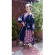 Boho Style Ukrainian Embroidered Maxi Broad Dress Navy with White/Mauve Embroidery